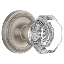 Waldorf Lead Crystal Single Dummy Door Knob with Solid Brass Round Rope Trim Backplate