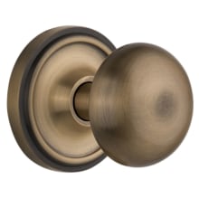 New York Solid Brass Passage Door Knob Set with Classic Rose Plate and 2-3/8" Backset