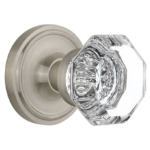 Vintage Luxe Waldorf Lead Crystal Octagon Privacy Door Knob Set with Solid Brass Classic Rose Plate and 2-3/8" Backset