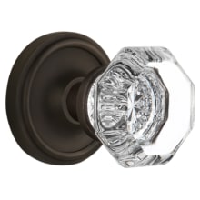 Vintage Luxe Waldorf Lead Crystal Octagon Privacy Door Knob Set with Solid Brass Classic Rose Plate and 2-3/8" Backset