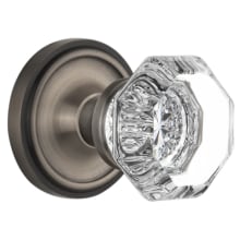 Vintage Luxe Waldorf Lead Crystal Octagon Dummy Door Knob Set with Solid Brass Classic Rose Plate