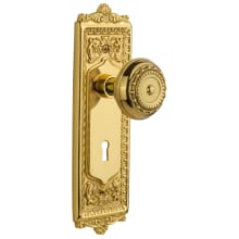 Meadows Vintage Victorian Solid Brass Passage Door Knob Set with Egg and Dart Rose, Keyhole and 2-3/8" Backset