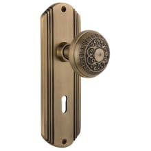 Classic Egg and Dart Solid Brass Passage Door Knob Set with Art Deco Plate, Keyhole and 2-3/8" Backset