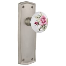 Vintage Farmhouse Painted Rose Passage Door Knob Set with Solid Brass Prairie Country Backplate and 2-3/8" Backset