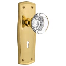 Round Clear Crystal Solid Brass Privacy Door Knob Set with Prairie Rose, Keyhole and 2-3/8" Backset