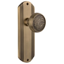 Vintage Craftsman Solid Brass Privacy Door Knob Set with Art Deco Plate and 2-3/8" Backset