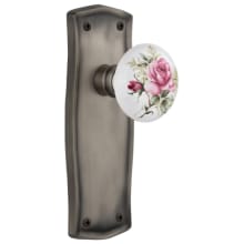 Vintage Farmhouse Painted Rose Dummy Door Knob Set with Solid Brass Prairie Country Backplate