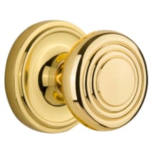 Vintage Art Deco Solid Brass Privacy Door Knob Set with Classic Rose Plate and 2-3/8" Backset