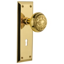 Egg and Dart Solid Brass Dummy Door Knob Set with New York Rose and Keyhole