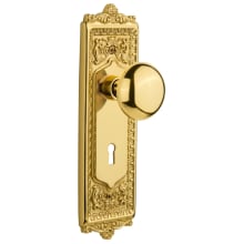 New York Solid Brass Privacy Door Knob Set with Egg and Dart Rose, Keyhole and 2-3/8" Backset