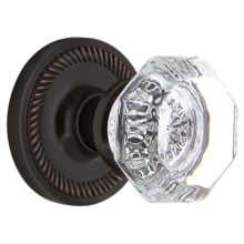 Waldorf Vintage Lead Crystal Passage Door Knob Set with Solid Brass Rope Rose and 2-3/8" Backset