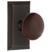 Brown Porcelain Solid Brass Passage Door Knob Set with Studio Rose and 2-3/8" Backset