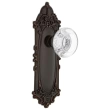 Round Clear Crystal Solid Brass Passage Door Knob Set with Victorian Rose and 2-3/8" Backset