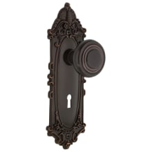 Deco Solid Brass Passage Door Knob Set with Victorian Rose, Keyhole and 2-3/8" Backset