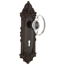 Oval Clear Crystal Solid Brass Passage Door Knob Set with Victorian Rose, Keyhole and 2-3/8" Backset