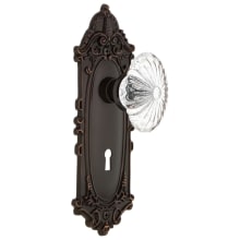 Oval Fluted Crystal Solid Brass Passage Door Knob Set with Victorian Rose, Keyhole and 2-3/8" Backset