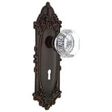 Waldorf Lead Crystal Passage Door Knob Set with Solid Brass Victorian Backplate, Skeleton Keyhole and 2-3/8" Backset