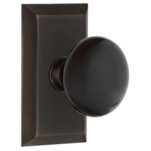Black Porcelain Solid Brass Single Dummy Door Knob with Studio Rose