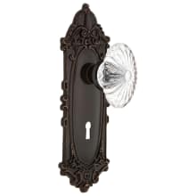 Oval Fluted Crystal Solid Brass Single Dummy Door Knob with Victorian Rose and Keyhole