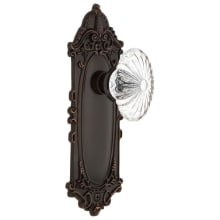 Oval Fluted Crystal Solid Brass Privacy Door Knob Set with Victorian Rose and 2-3/8" Backset