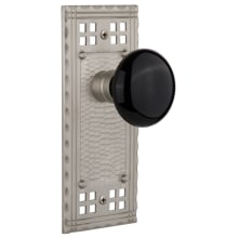 Black Porcelain Solid Brass Passage Door Knob Set with Long Craftsman Plate and 2-3/4" Backset