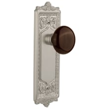 Brown Porcelain Passage Door Knob Set with Solid Brass Victorian Egg and Dart Back Plate and 2-3/4" Backset