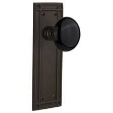 Vintage Black Porcelain Passage Door Knob Set with Solid Brass Mission Style Backplate and 2-3/4" Backset