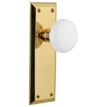 White Porcelain Solid Brass Passage Door Knob Set with New York Rose and 2-3/4" Backset