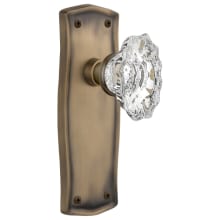 VIntage Fluted Chateau Crystal Passage Door Knob Set with Solid Brass Prairie Backplate and 2-3/4" Backset