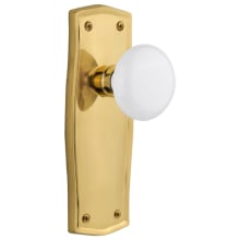 Vintage Farmhouse White Porcelain Passage Door Knob Set with Solid Brass Backplate and 2-3/4" Backset