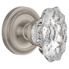 Vintage Chateau Fluted Crystal Passage Door Knob Set with Solid Brass Rose with Rope Trim and 2-3/4" Backset