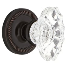 Vintage Chateau Fluted Crystal Passage Door Knob Set with Solid Brass Rose with Rope Trim and 2-3/4" Backset