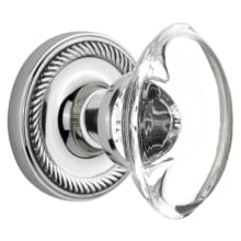 Oval Clear Crystal Solid Brass Passage Door Knob Set with Rope Rose and 2-3/4" Backset