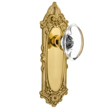 Oval Clear Crystal Solid Brass Passage Door Knob Set with Victorian Rose and 2-3/4" Backset