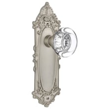 Round Clear Crystal Solid Brass Passage Door Knob Set with Victorian Rose and 2-3/4" Backset