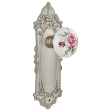 Rose Porcelain Solid Brass Passage Door Knob Set with Victorian Rose and 2-3/4" Backset