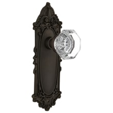 Waldorf Lead Crystal Passage Door Knob Set with Solid Brass Victorian Backplate and 2-3/4" Backset