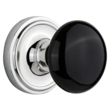 Black Porcelain Passage Door Knob Set with Solid Brass Classic Rose Plate and 2-3/8" Backset