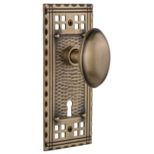 Farmhouse Homestead Solid Brass Passage Door Knob Set with Long Craftsman Plate, Keyhole and 2-3/4" Backset