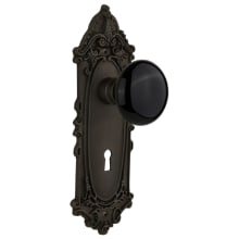 Black Porcelain Solid Brass Single Dummy Door Knob with Victorian Rose and Keyhole