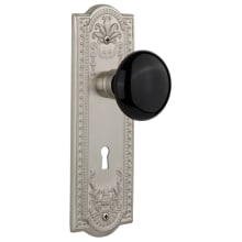 Black Porcelain Solid Brass Dummy Door Knob Set with Meadows Rose and Keyhole