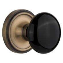 Black Porcelain Privacy Door Knob Set with Solid Brass Classic Rose Plate and 2-3/8" Backset