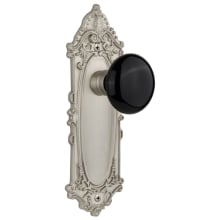 Black Porcelain Solid Brass Privacy Door Knob Set with Victorian Rose and 2-3/8" Backset