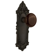 Brown Porcelain Solid Brass Passage Door Knob Set with Victorian Rose and 2-3/8" Backset