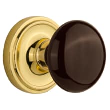 Brown Porcelain Single Dummy Door Knob with Solid Brass Classic Rose Plate