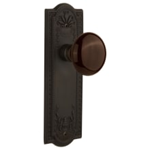 Brown Porcelain Solid Brass Privacy Door Knob Set with Meadows Rose and 2-3/8" Backset