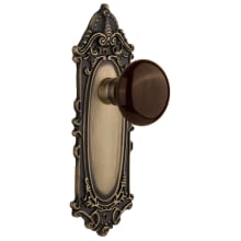 Brown Porcelain Solid Brass Privacy Door Knob Set with Victorian Rose and 2-3/8" Backset