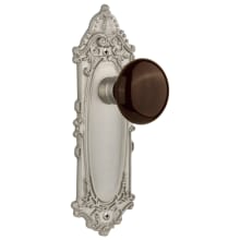Brown Porcelain Solid Brass Privacy Door Knob Set with Victorian Rose and 2-3/8" Backset