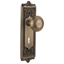 Vintage Art Deco Solid Brass Passage Door Knob Set with Victorian Egg and Dart Plate, Keyhole and 2-3/4" Backset