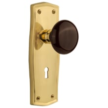 Brown Porcelain Solid Brass Privacy Door Knob Set with Prairie Rose, Keyhole and 2-3/8" Backset